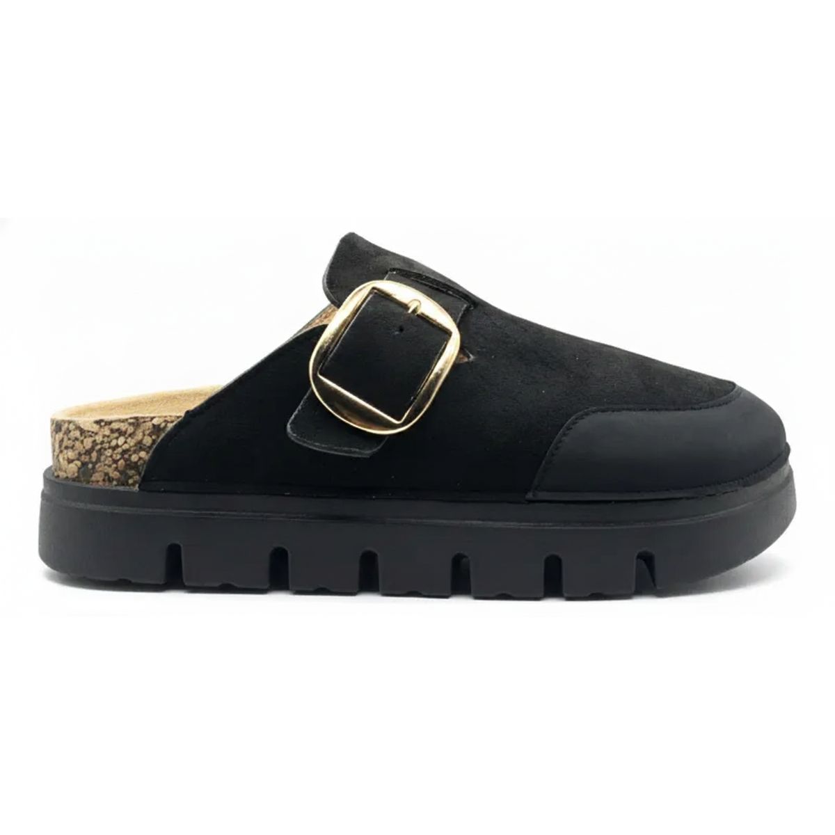 BOVINITA - Zueco Mule Mujer Sandalia Negro Hebilla Grande Plataforma