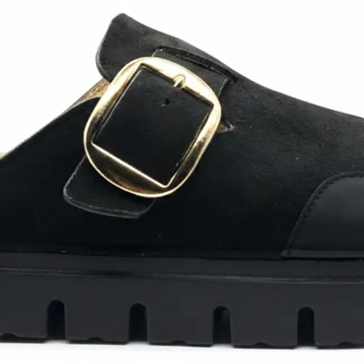BOVINITA - Zueco Mule Mujer Sandalia Negro Hebilla Grande Plataforma