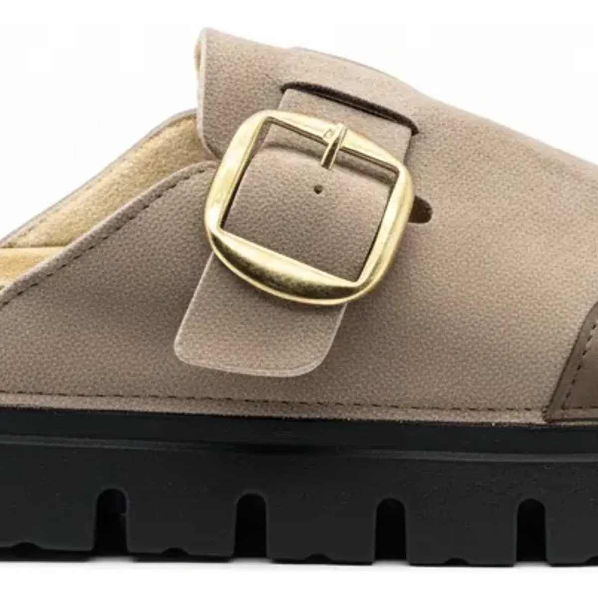 BOVINITA - Zueco Mule Mujer Sandalia Cafe gris Hebilla Grande Plataforma