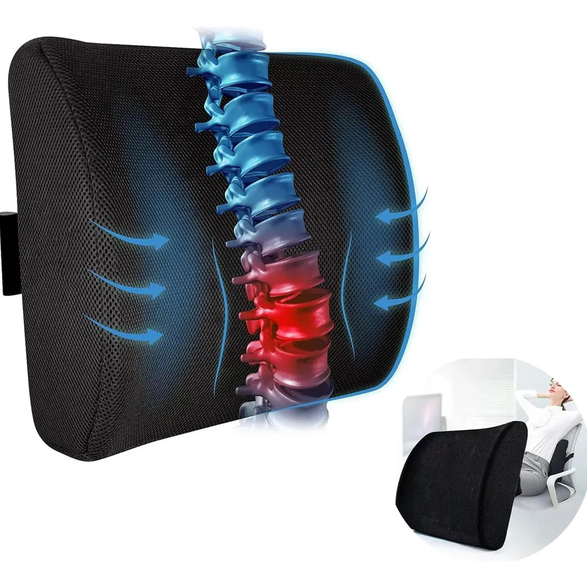 GENERICO - Cojín Ortopédico De Silla Para Apoyo De Alivio Lumbar