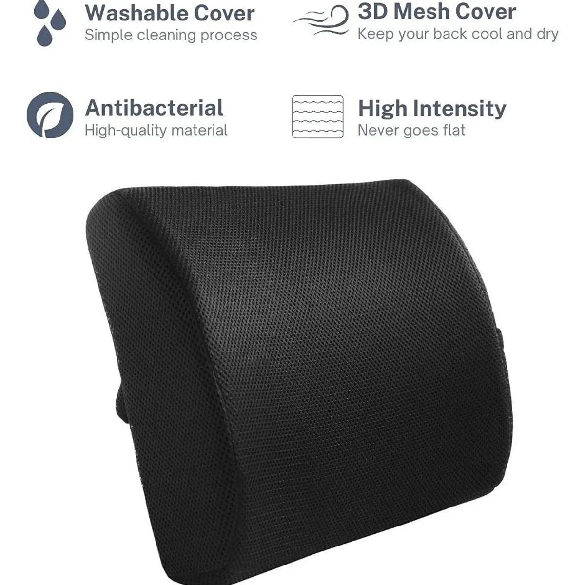 GENERICO - Cojin Con Memoria Ortopedico Lumbar Sillas Asiento Automovil Negro