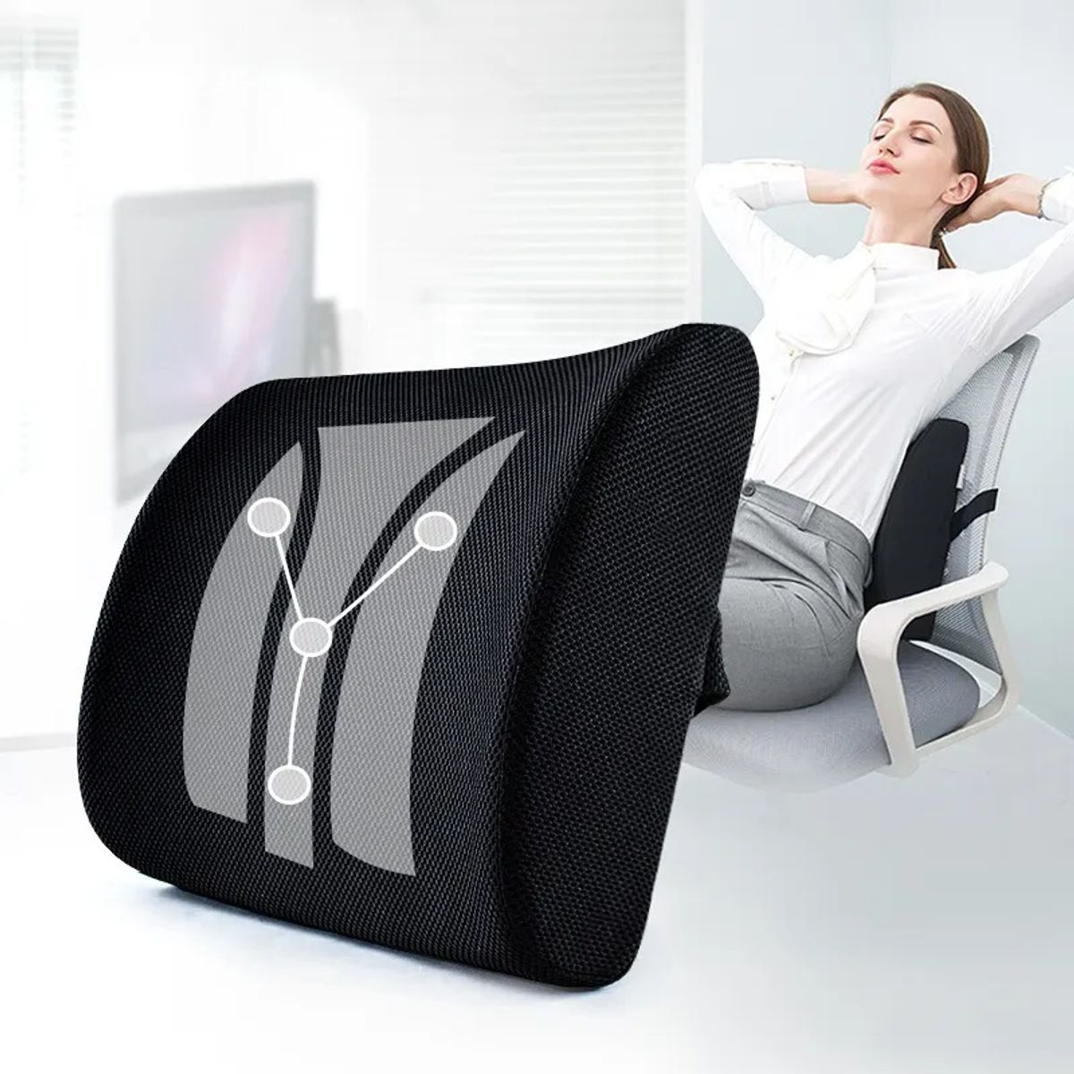 GENERICO - Cojin Con Memoria Ortopedico Lumbar Sillas Asiento Automovil Negro