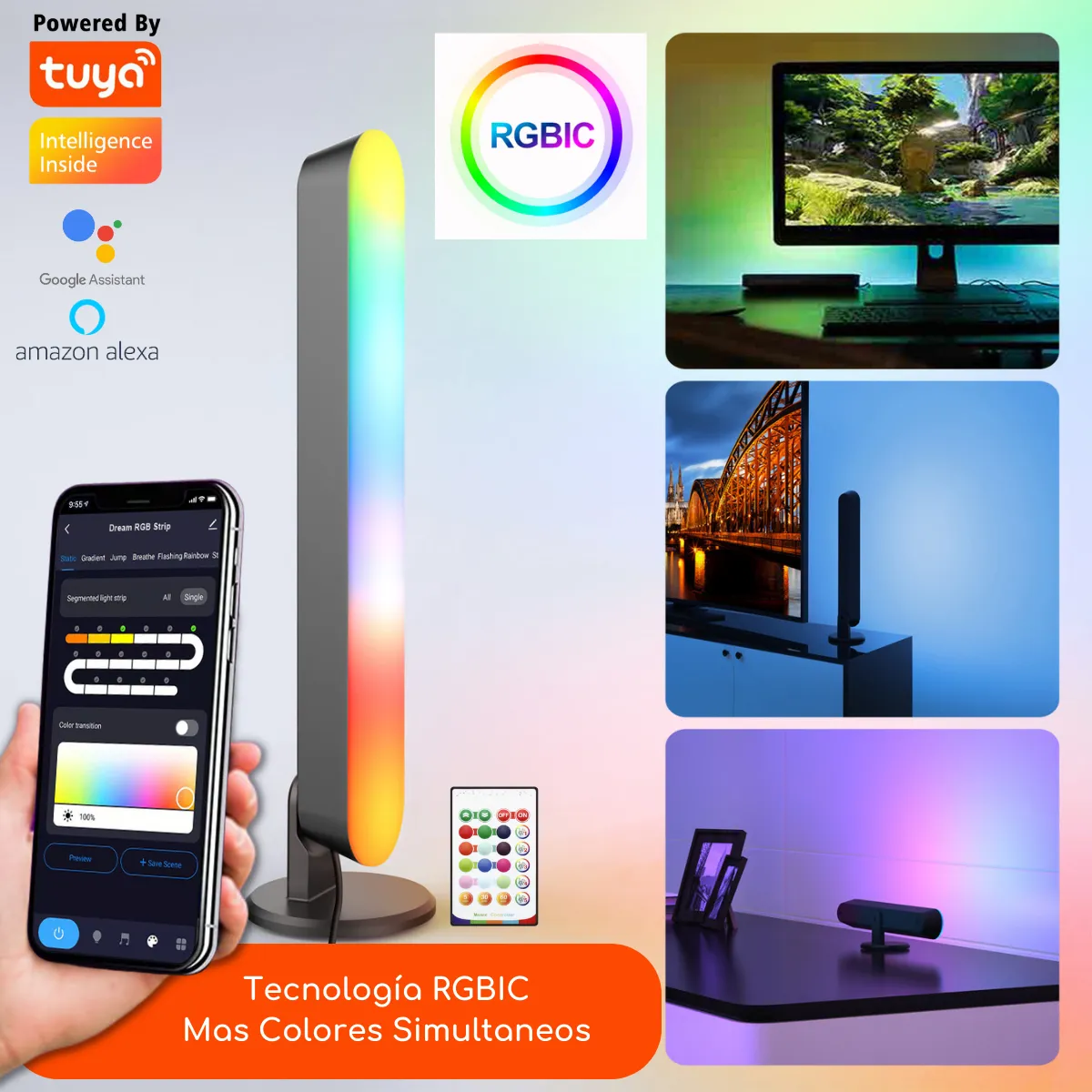 D MOTICA - Lámpara Led Wifi Inteligente Ambiental Mas Colores RGB-IC Simultaneos