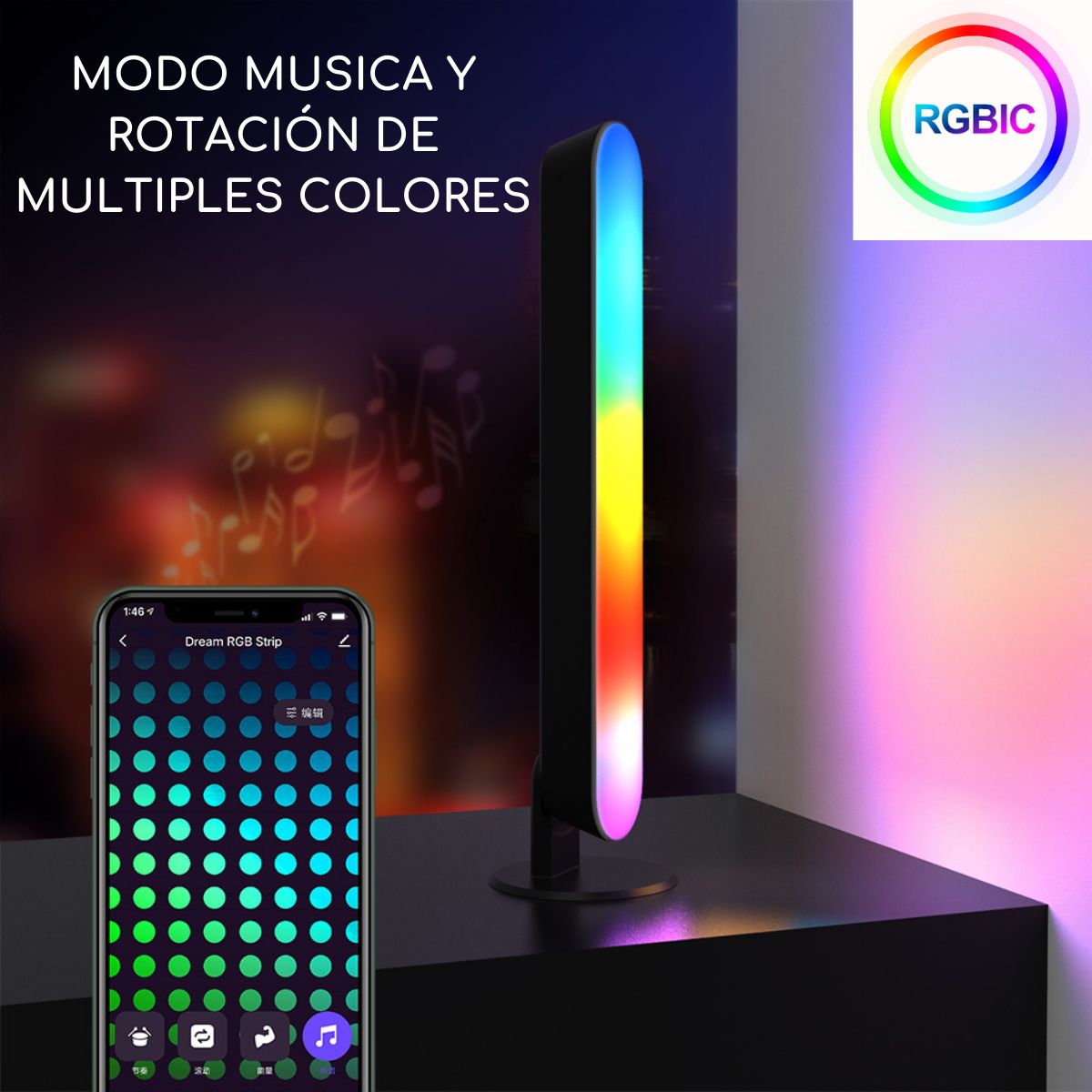 D MOTICA - Lámpara Led Wifi Inteligente Ambiental Mas Colores RGB-IC Simultaneos