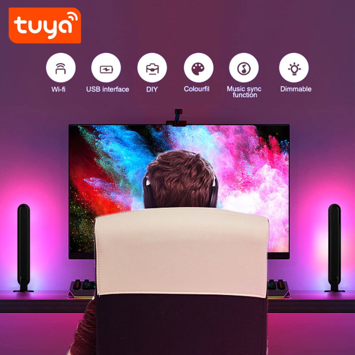 D MOTICA - Pack 2 Lámparas Led Wifi Inteligente Ambiental Mas Colores RGB-IC