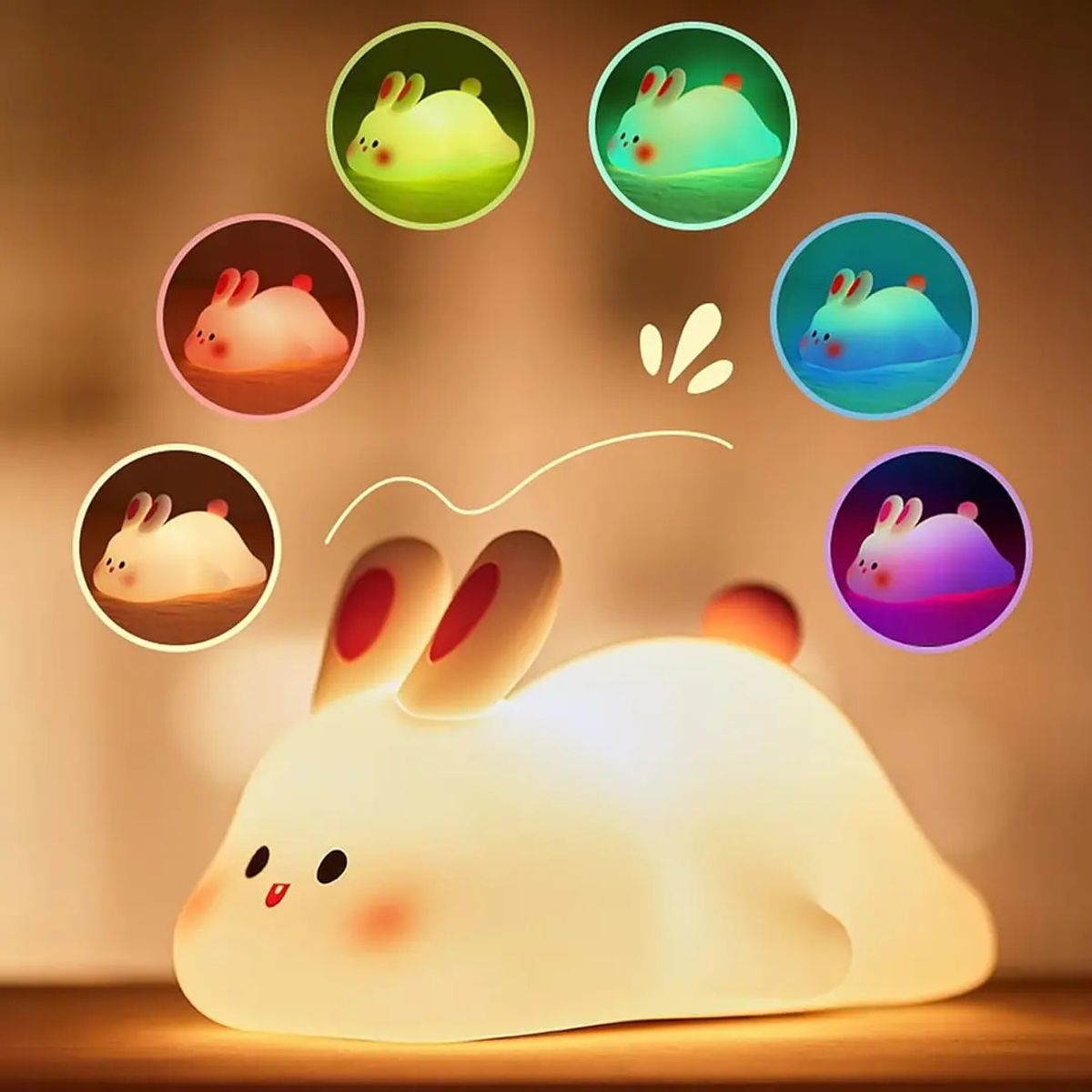 GENERICO - Lámpara de Noche Conejo Multicolor con Sensor Táctil