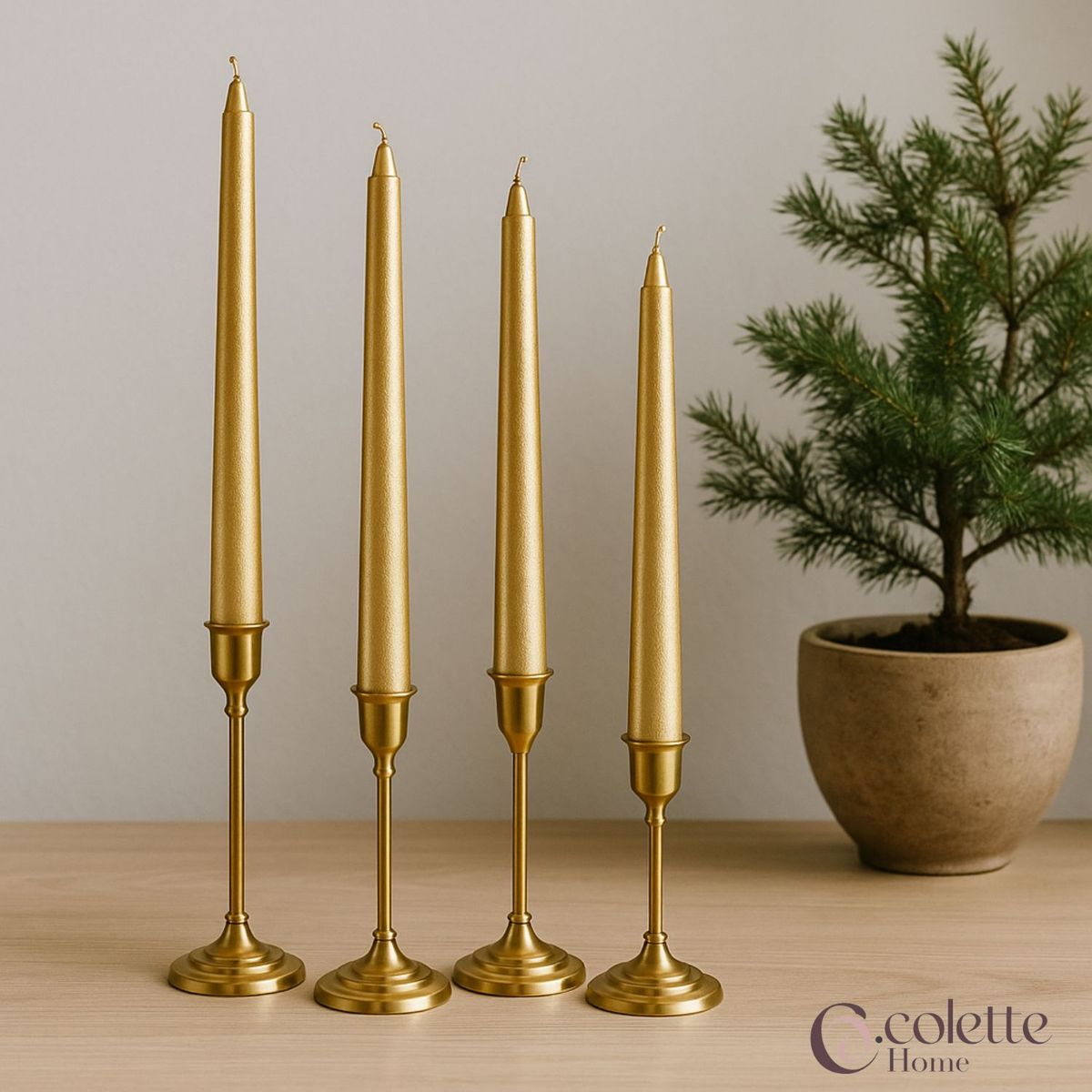Pack De Velas De Cera Altas Doradas Elegantes Golden, marca COLETTE - Foto 2