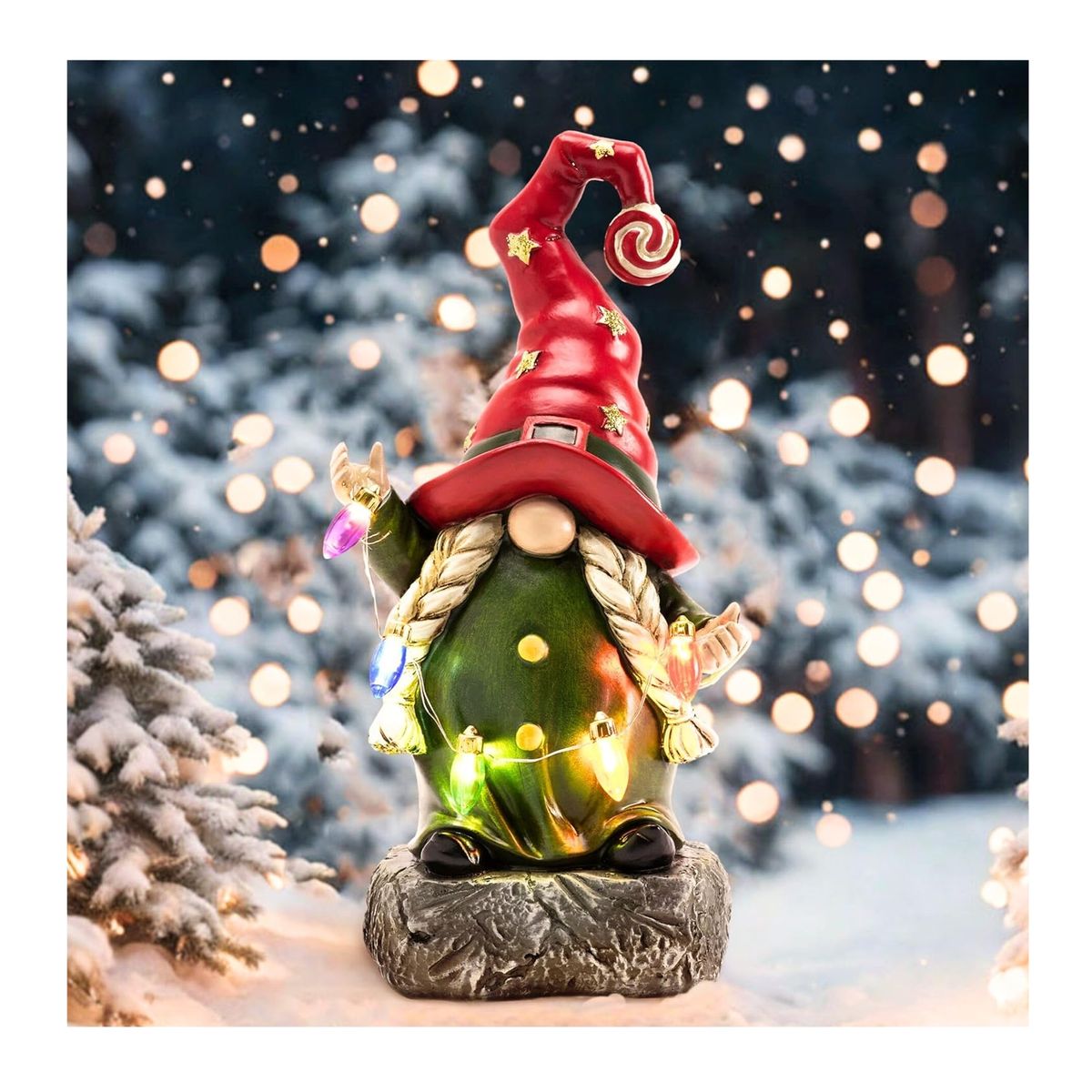 GENERICO - Decoración para jardín DUENDE ROJO luces LED a pilas