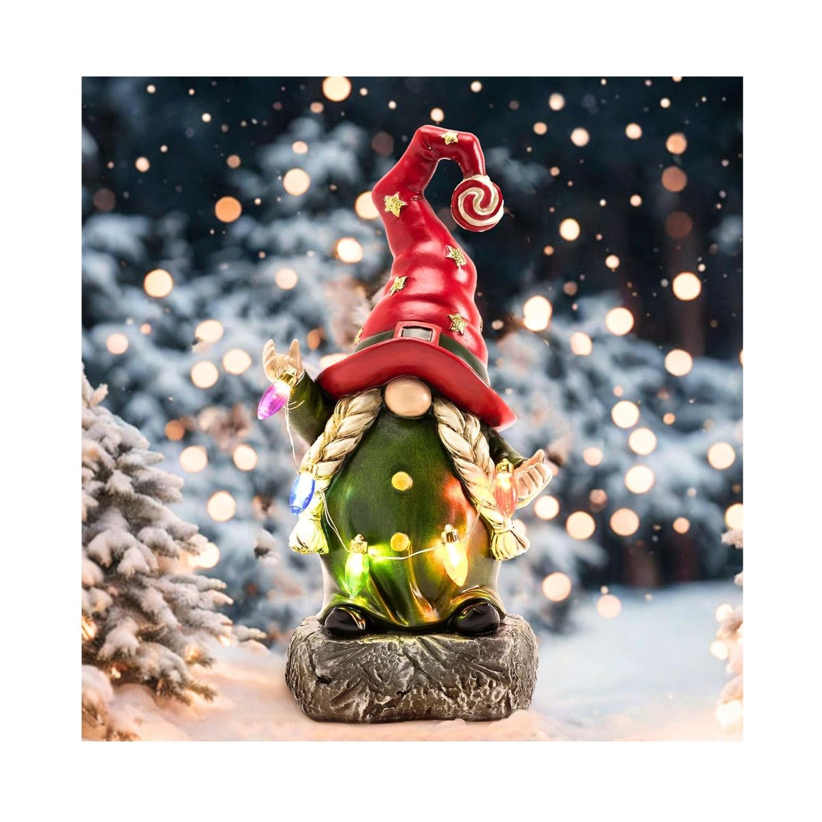 GENERICO - Decoración para jardín DUENDE ROJO luces LED a pilas