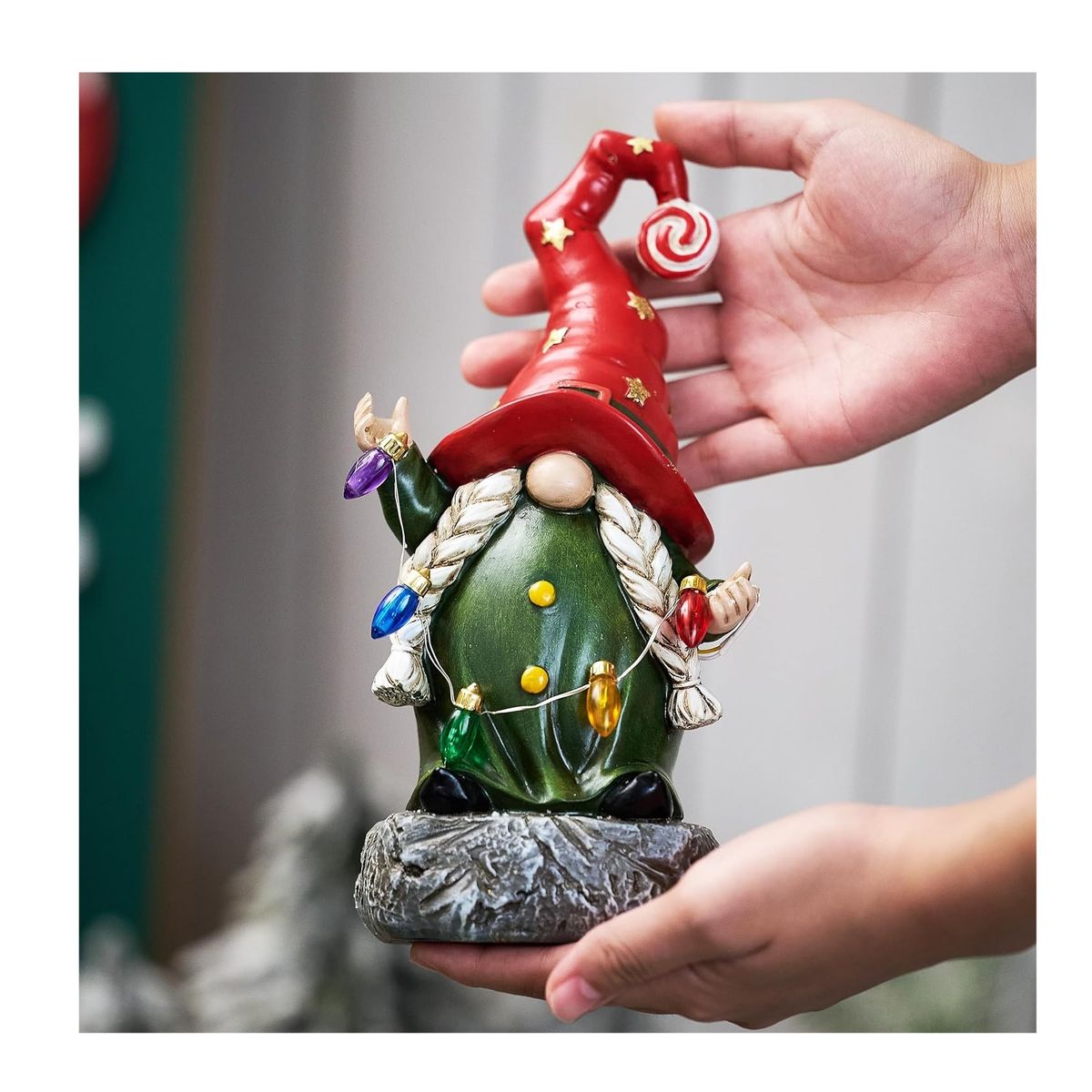 GENERICO - Decoración para jardín DUENDE ROJO luces LED a pilas