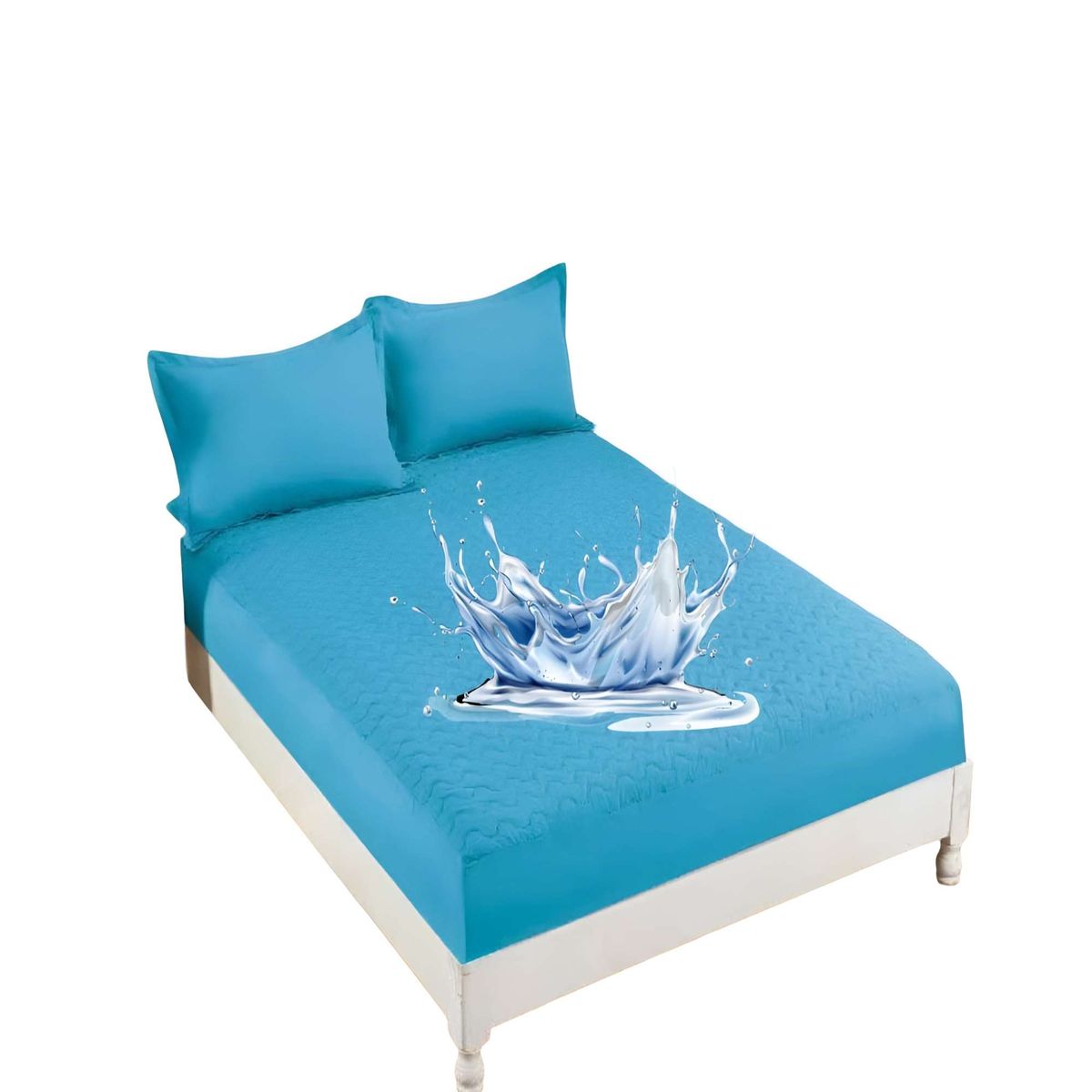 GENERICO - CUBRECOLCHON IMPERMEABLE 2 PLAZAS CELESTE