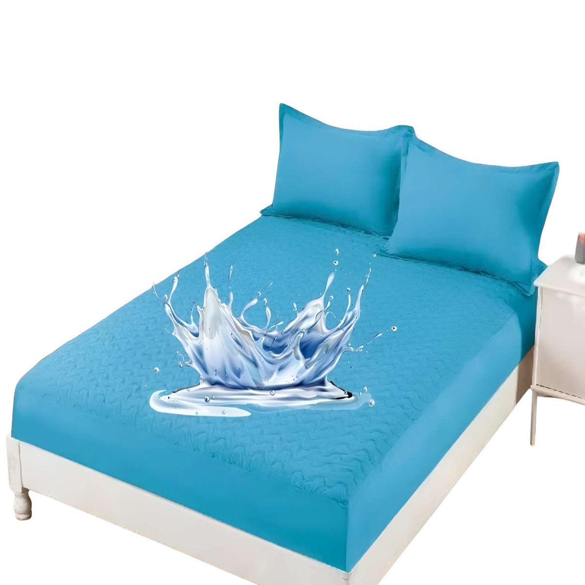 GENERICO - CUBRECOLCHON IMPERMEABLE 2 PLAZAS CELESTE