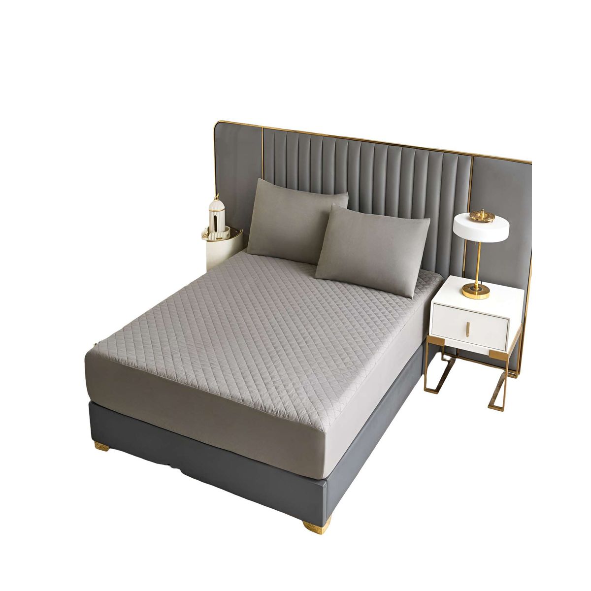 GENERICO - CUBRECOLCHON IMPERMEABLE 2 PLAZAS GRIS CLARO