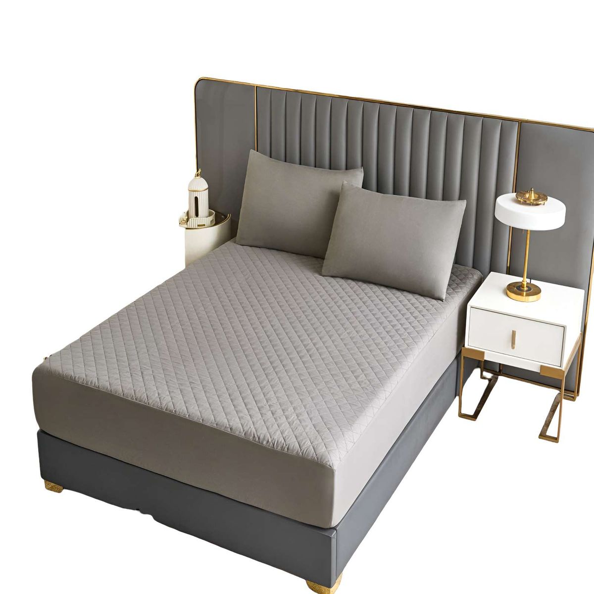 GENERICO - CUBRECOLCHON IMPERMEABLE PLAZA Y MEDIA COLOR GRIS CLARO