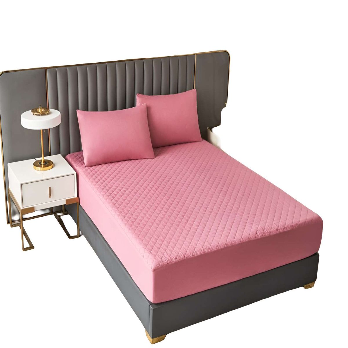 GENERICO - CUBRECOLCHON IMPERMEABLE PLAZA Y MEDIA COLOR ROSA