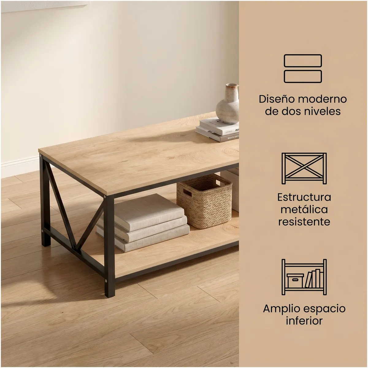 HOMER DESIGN - Mesa De Centro Minimalista Con Cubierta De Melamina 15 Mm