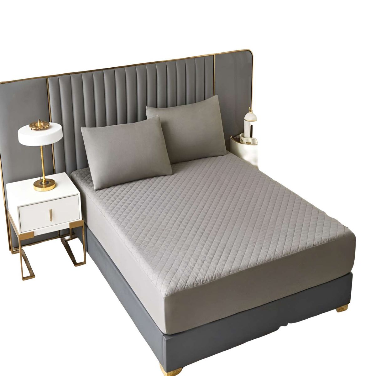 GENERICO - CUBRECOLCHON IMPERMEABLE 2 PLAZAS COLOR GRIS CLARO