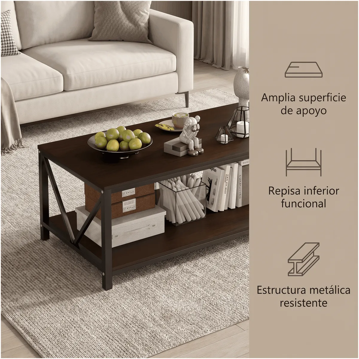 HOMER DESIGN - Mesa De Centro Minimalista Con Cubierta De Melamina 15 Mm