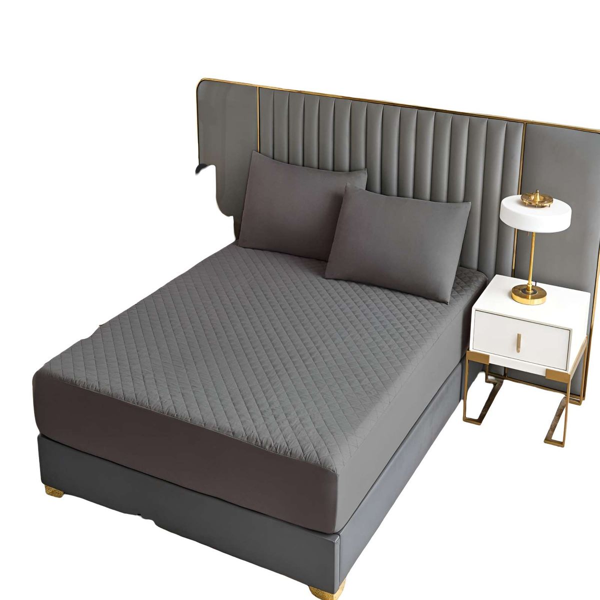 GENERICO - PROTECTOR PARA COLCHON IMPERMEABLE PLAZA Y MEDIA GRIS OSCURO