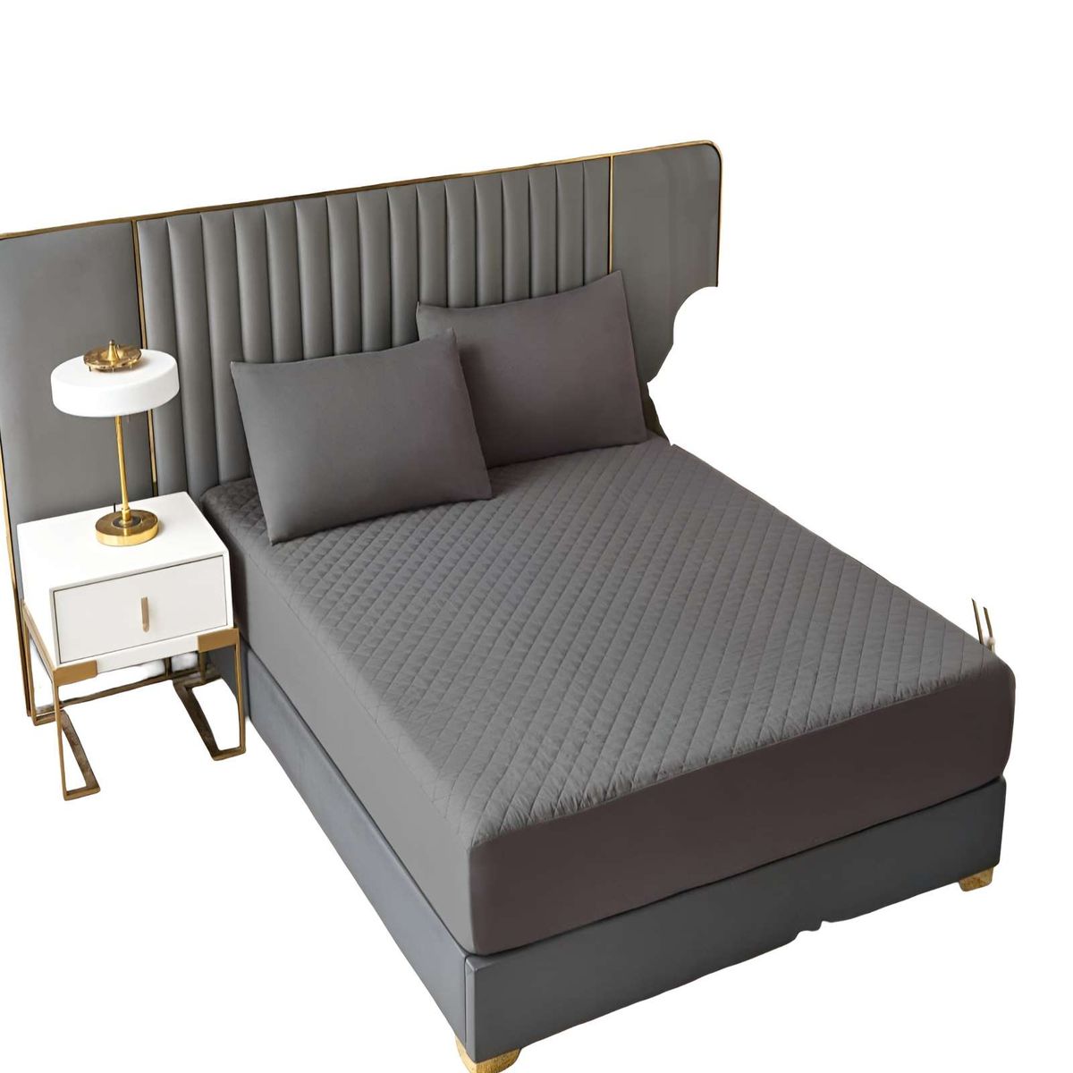 GENERICO - PROTECTOR PARA COLCHON IMPERMEABLE PLAZA Y MEDIA GRIS OSCURO