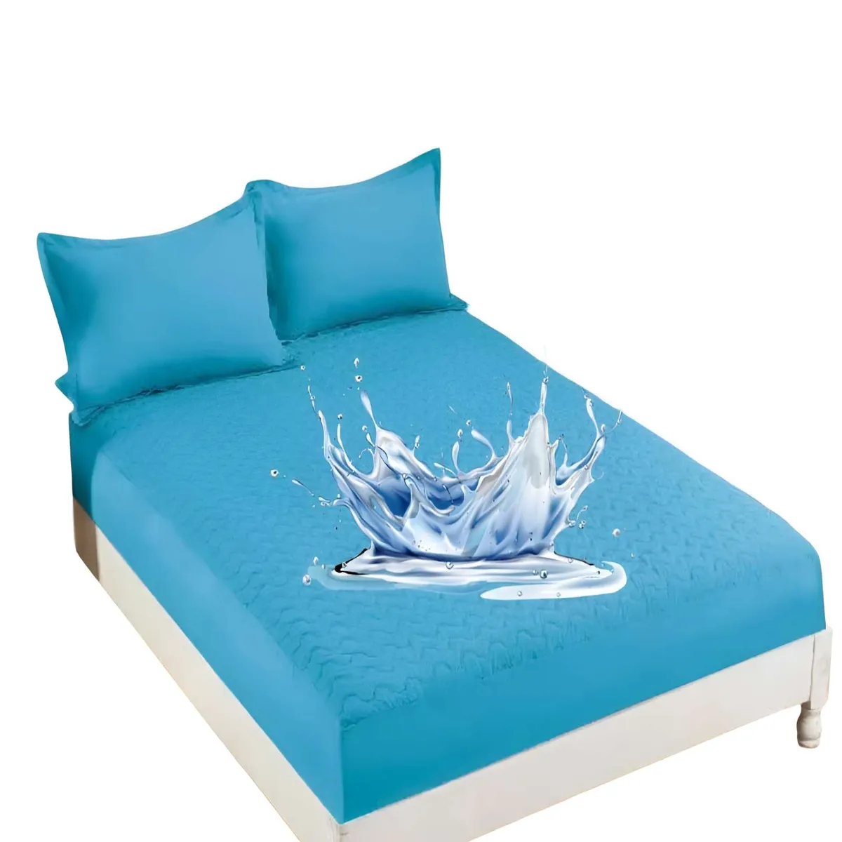 GENERICO - PROTECTOR PARA COLCHON IMPERMEABLE 2 PLAZAS CELESTE