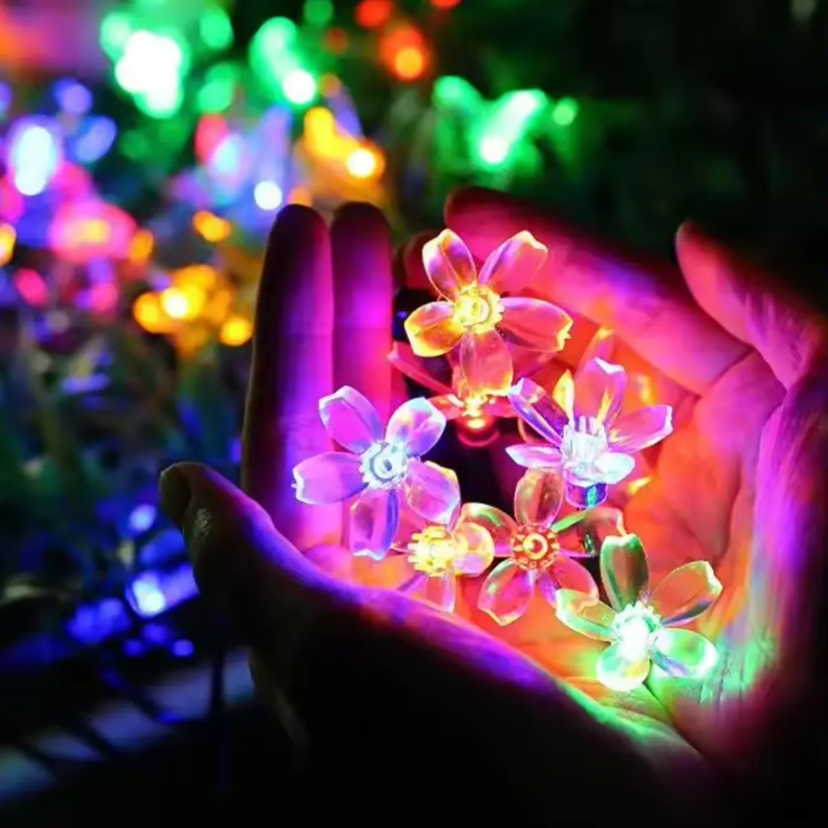 GENERICO - Luces Navidad Diseño Flores Silicona 9mts Solar Multicolor