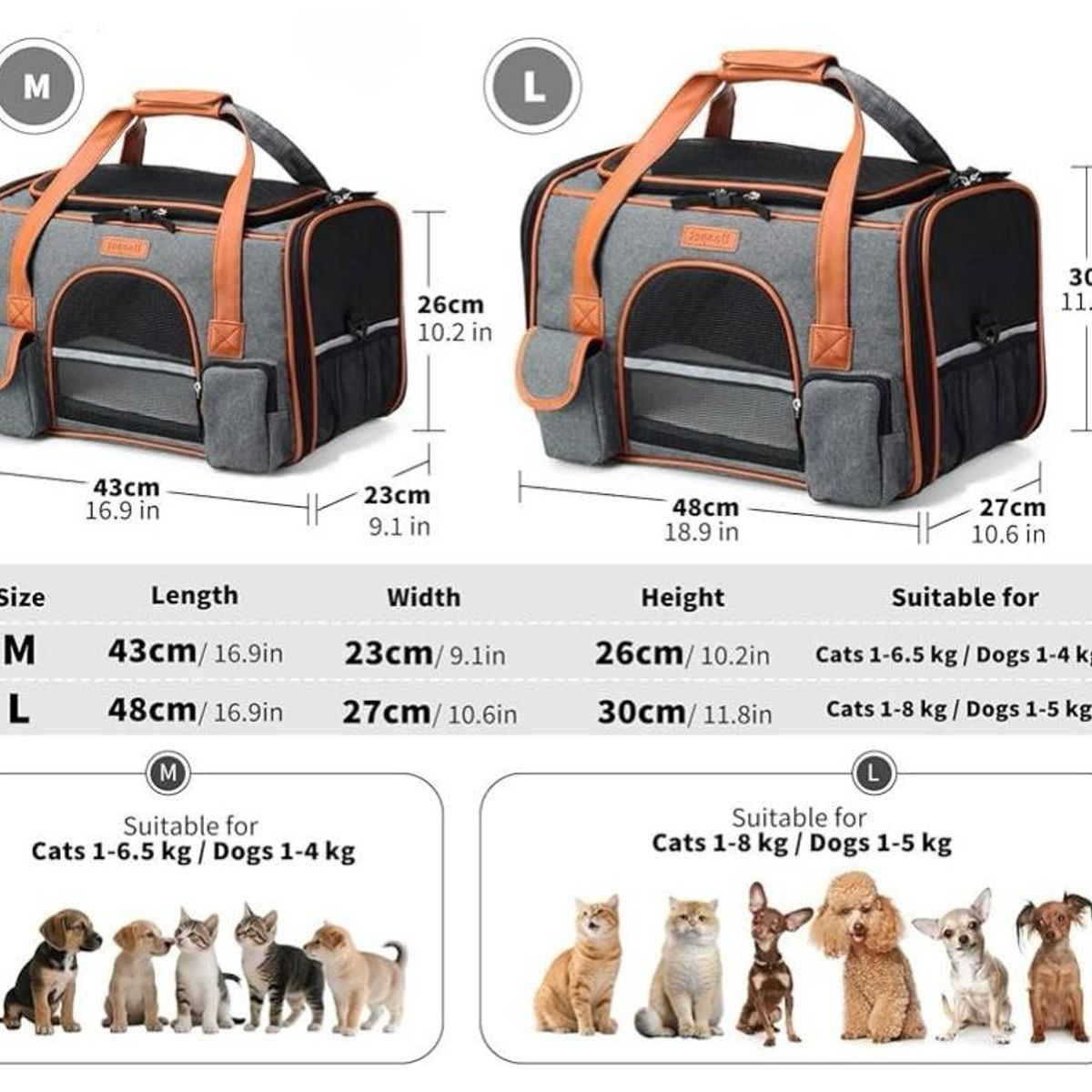 GENERICO - Bolso Elegante Transportador Para Mascotas Perros Gato L