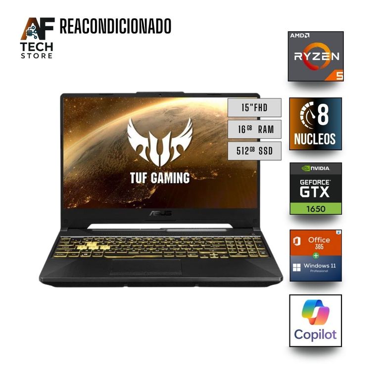 Notebook TUF FX Ryzen 5 16GB 512GB GTX1650 Win11+Office Reacondicionado Profesional