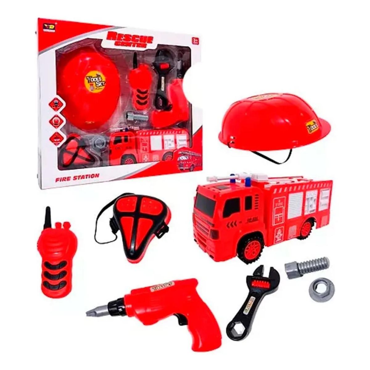 GENERICO - Juguete Set De Bombero 8 Piezas Camion Herramientas Infantil