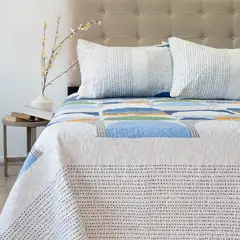 DORAL - CUBRECAMA QUILT HOTPRESS ESTAMPADO COLECCION ORIGINS CIRCULOS VERDE AZUL Y CELESTE 2 PLAZAS