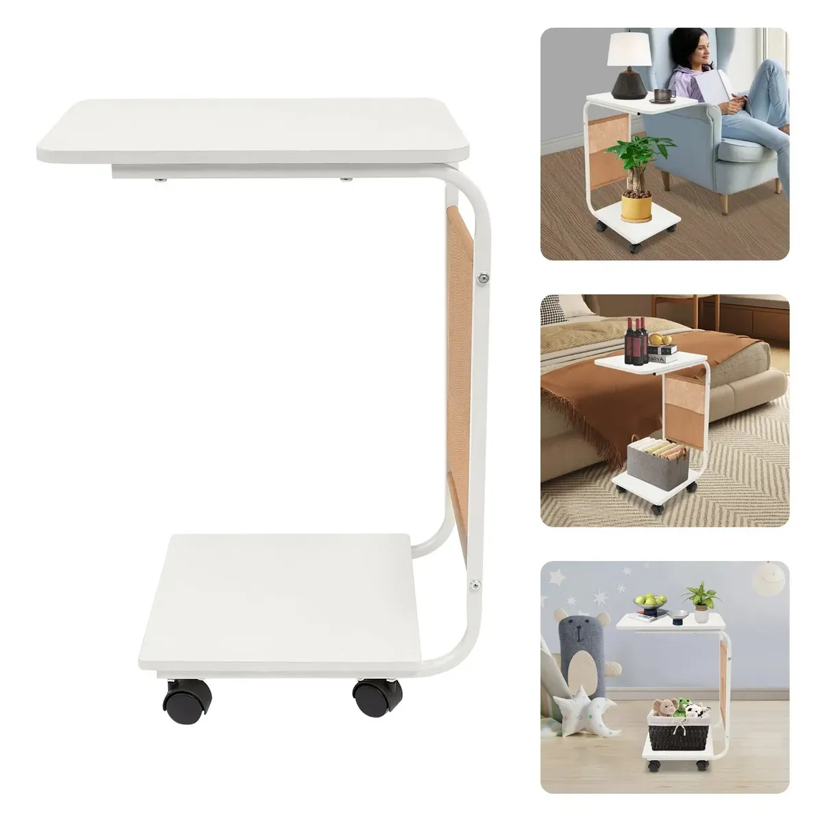 KUANGYE - Mesa Auxiliar Latera De Madera Con Ruedas Mesita Notebook