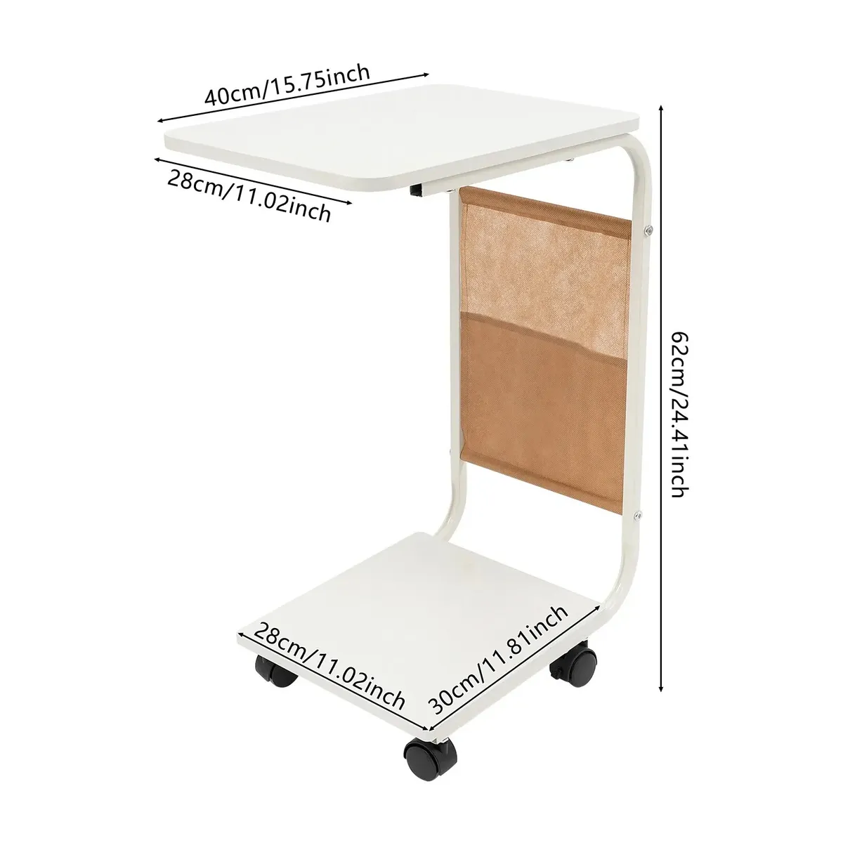 KUANGYE - Mesa Auxiliar Latera De Madera Con Ruedas Mesita Notebook
