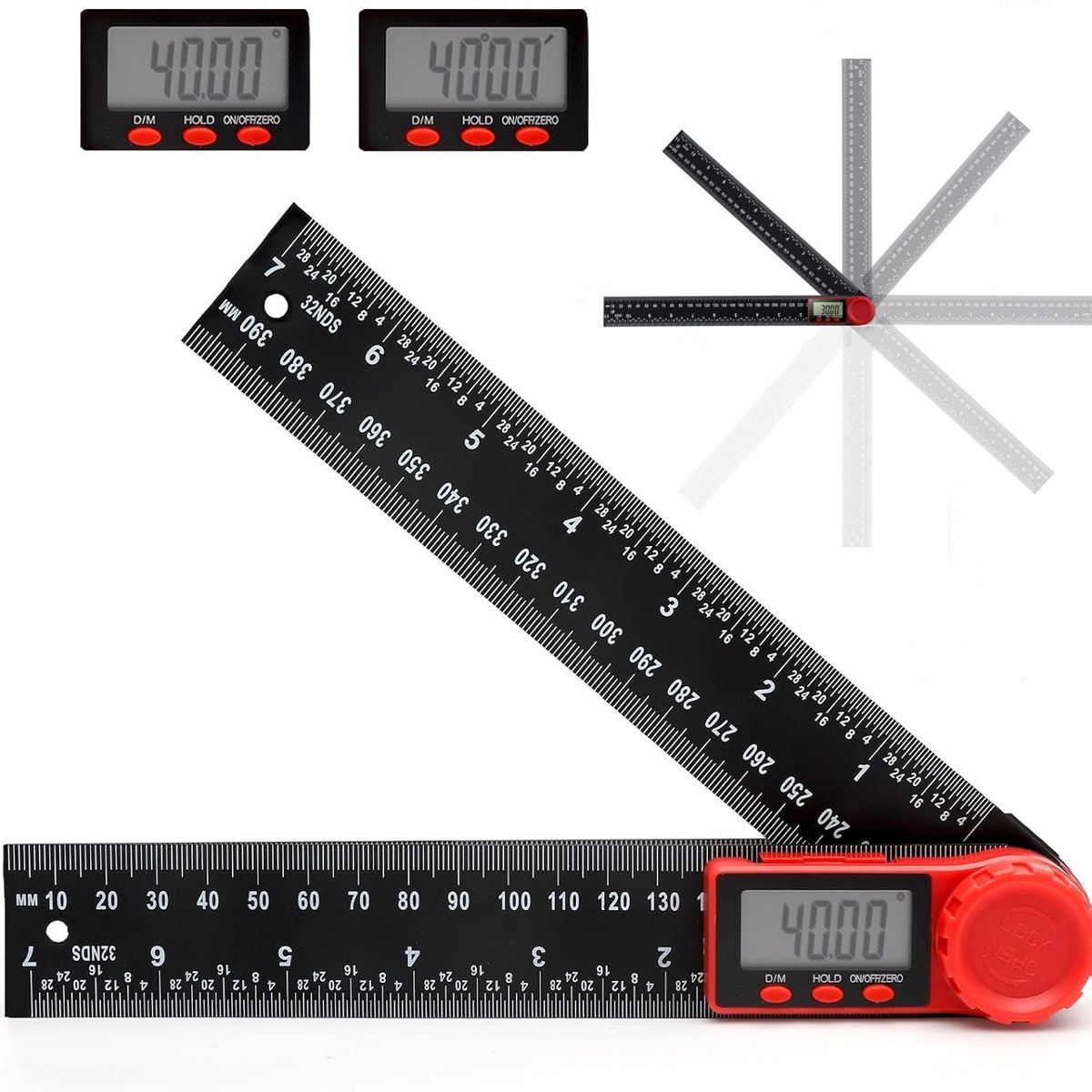 KUANGYE - Medidor Ángulos Digital Lcd 2en1 Transportador Ángulo 360° 0-200mm para carpintería medición