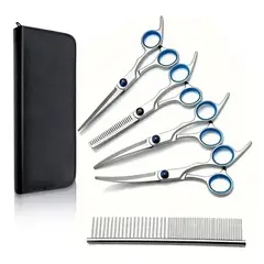 KUANGYE - Tijeras peluqueria canina 5 en 1, Profesional Gato Perro Aseo Tijeras, para Aseo Mascotas Bricolaje