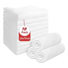 KUANGYE - Pack 10 Toallas de Salón de Microfibra Peluqueria Hotel Barberia Spa Gimnasio (35x75cm Blanco)