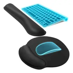KUANGYE - Almohadilla Teclado y Alfombrilla de Ratón Ergonómico Cojín de Muñeca con Reposamuñecas de Memoria
