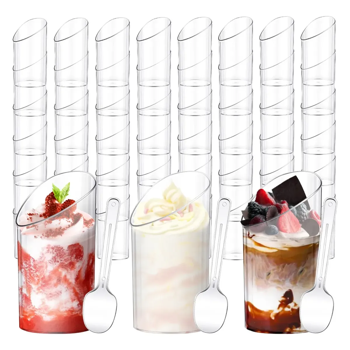 SUPERCENTER - 50 Vasos + Cucharas De Acrílico 65ml Postres Pocillo Shot(Transparente)