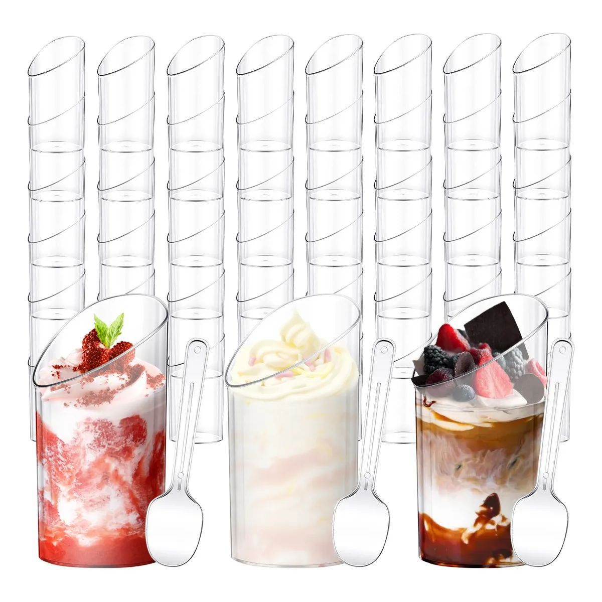 SUPERCENTER - 50 Vasos + Cucharas De Acrílico 65ml Postres Pocillo Shot(Transparente)
