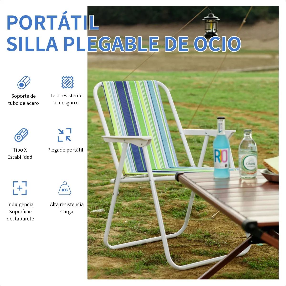 SUPERCENTER - Silla Playa Camping Piscina Verano Plegables Coloresrayas azules y verdes