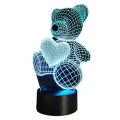 GENERICO - Lampara touch 3D Oso Corazón De 7 Colores