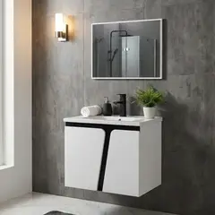 GENERICO - Mueble vanitorio negro 58x45.5x48 cm con espejo Casa VIVA