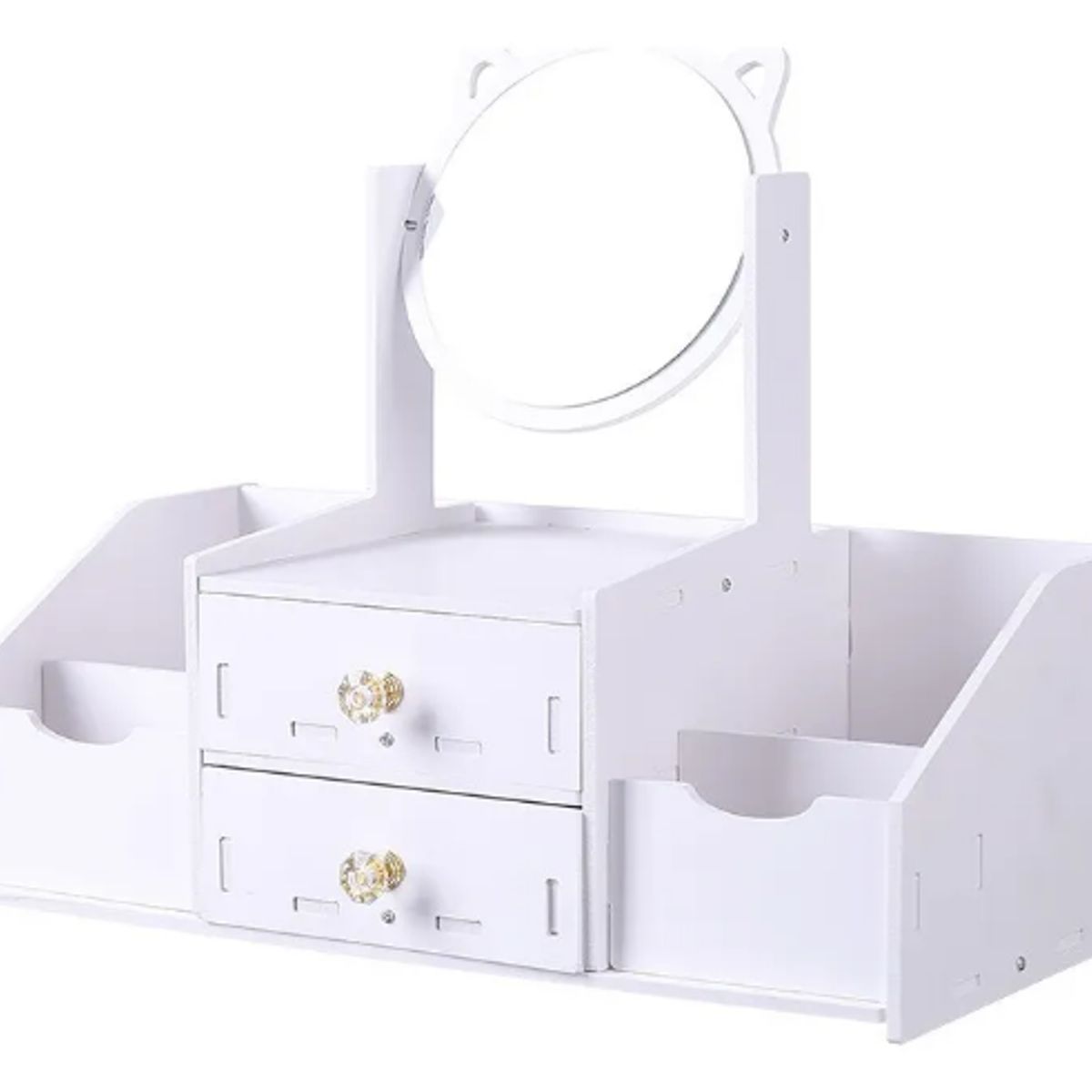 GENERICO - Organizador Maquillaje Y Espejo Redondo Orejas De Gato 360°