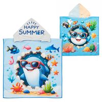 TOALLA DE BAÑO / PLAYA CON CAPUCHA NIÑAS Y NIÑOS - Celeste