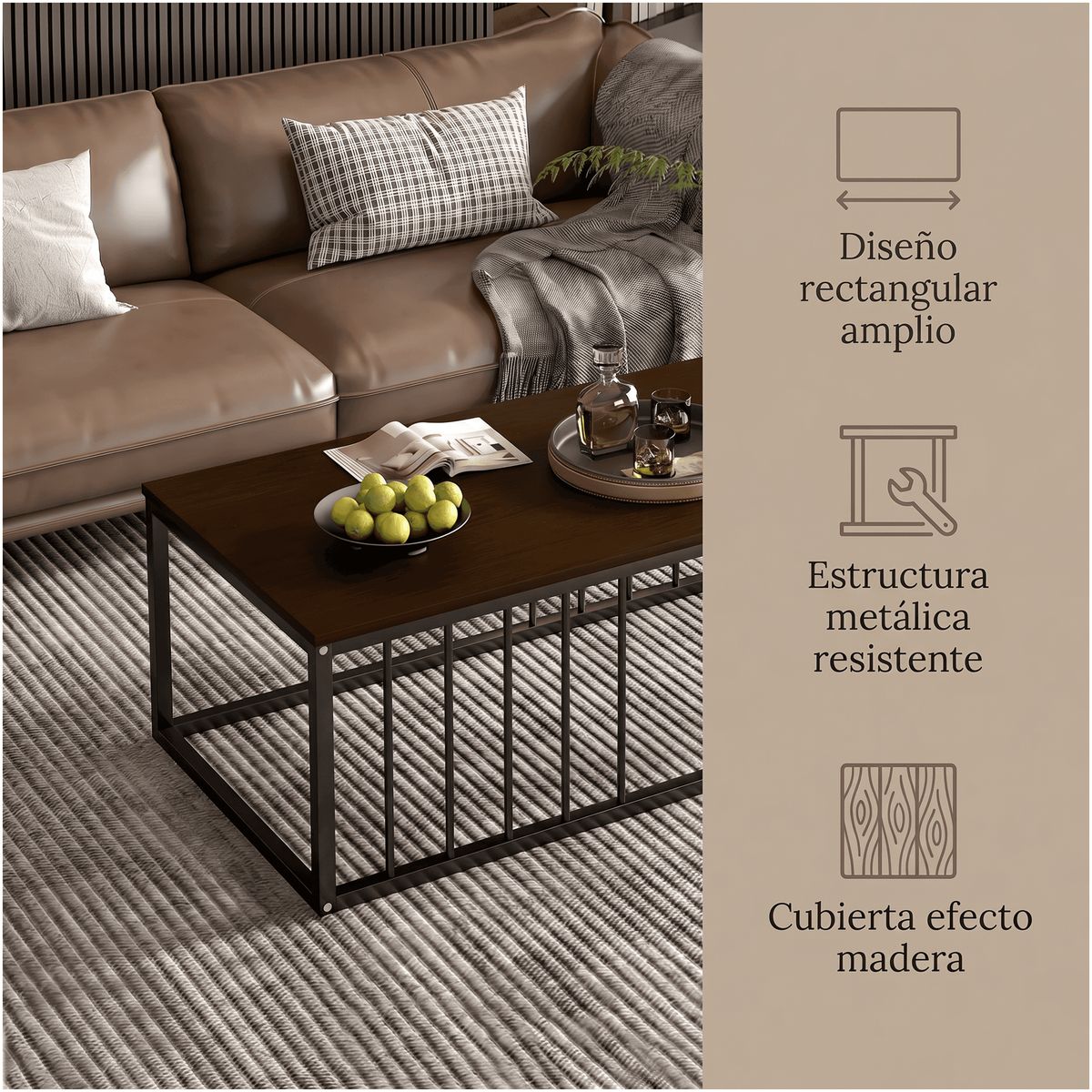 HOMER DESIGN - Mesa De Centro Minimalista Con Cubierta De Melamina 15 Mm