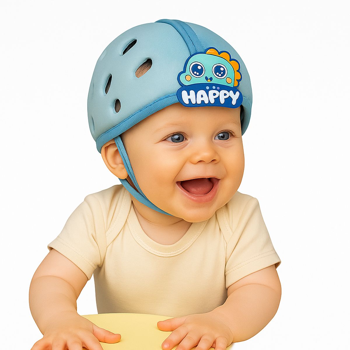 LLEGO UNO - Casco Bebe Protector Cabeza Antigolpe Gateo Primeros Pasos Azul Claro Dino Happy Celeste