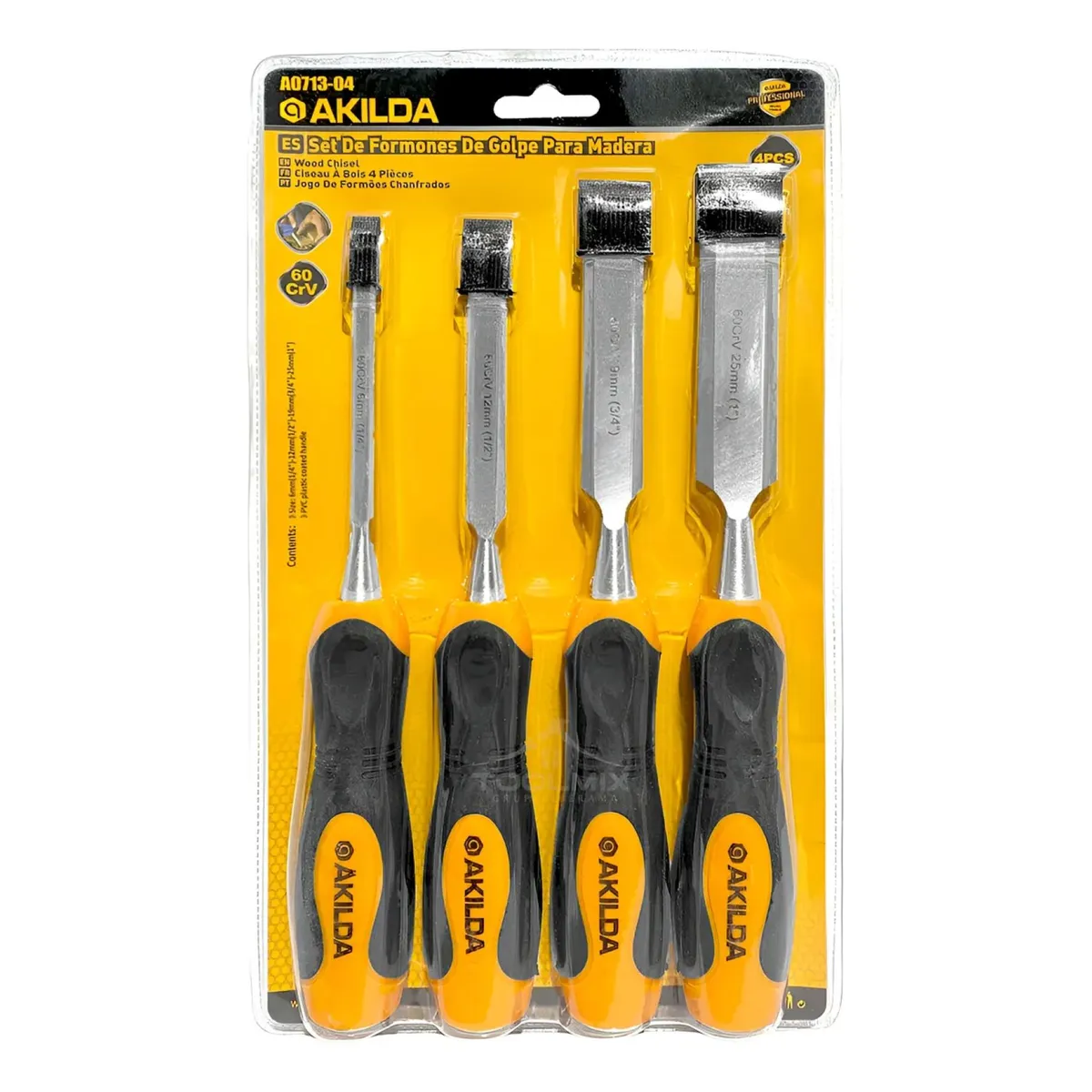 GENERICO - Set / Juego De Formones De Golpe Para Madera 4 Piezas Akilda