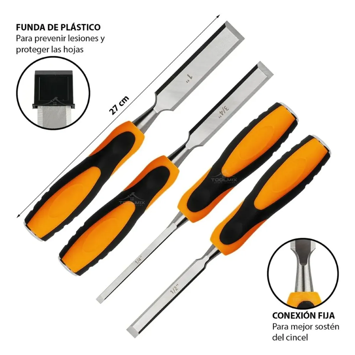 GENERICO - Set / Juego De Formones De Golpe Para Madera 4 Piezas Akilda