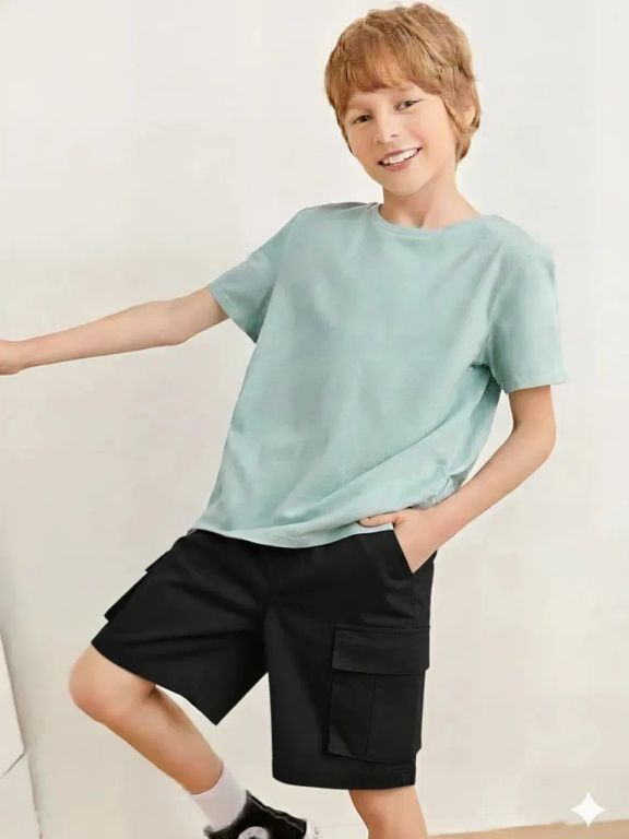 Pantalones Cortos Nino Y Juvenil Short Bermuda Cargo K35 Negro 6