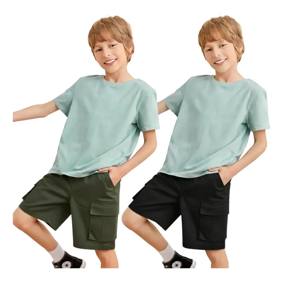 LOOK SHOP - Pack 2 Pantalones Cortos Niño Y Juvenil. Short Bermuda Cargo K35