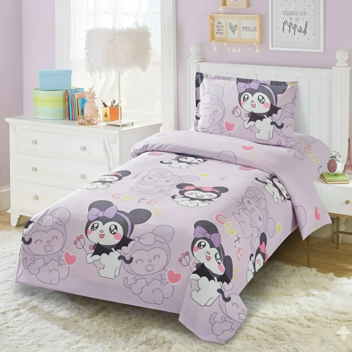 GENERICO - SABANA DE NIÑA LILA CON DISEÑO 1.5 PLAZA TF
